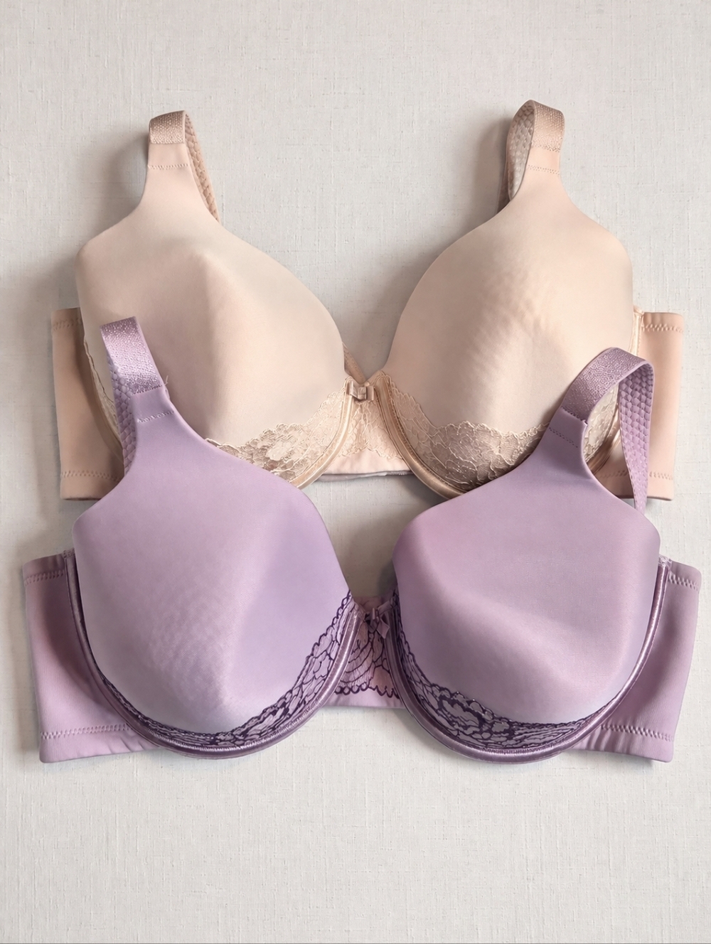 Vanity Fair Underwire Bra Bundle 2-Pack Cream & Purple Full Coverage 40C